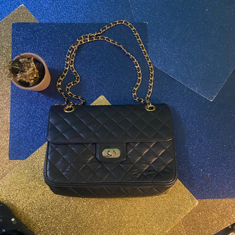 KORET VNTG MIDNIGHT NAVY GOLD QUILTED LEATHER CROSSBODY LUX Bag GORG RARE M - Picture 8 of 15